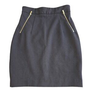 HM Black High Waisted Pencil Skirt Gold‎ Front Zip Accents Size 4 Y2K Casual